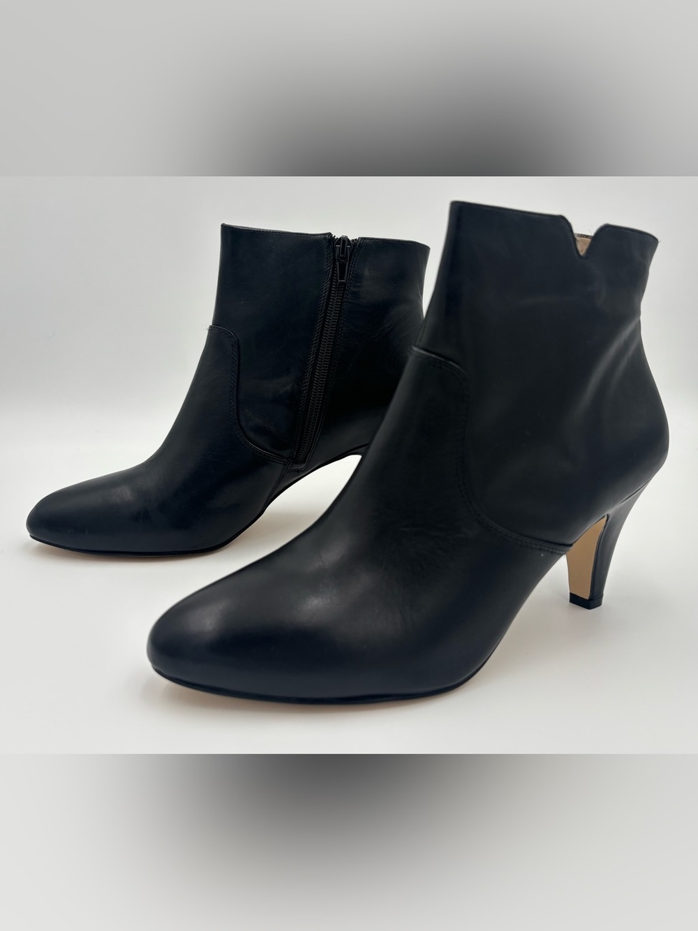 INC Hanah Black Leather Ankle Boots Booties Heels Size 9